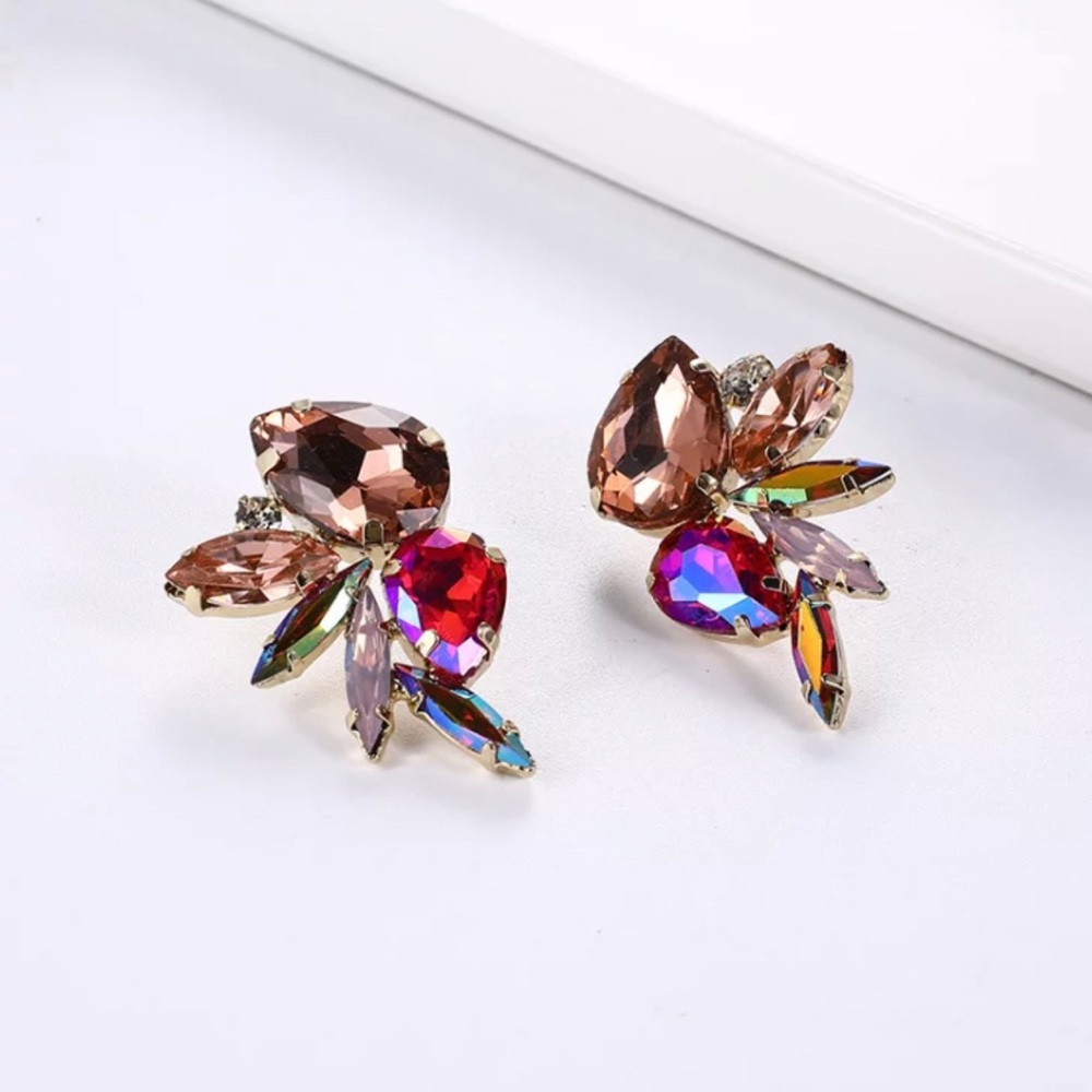 Colorful flowers crystal rhinestones earrings
